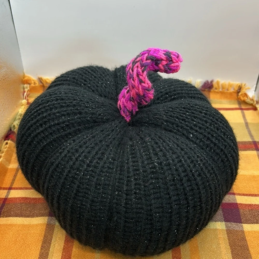 Sparkling Black and Pink Knit Pumpkin Decor handmade. One of a kind
